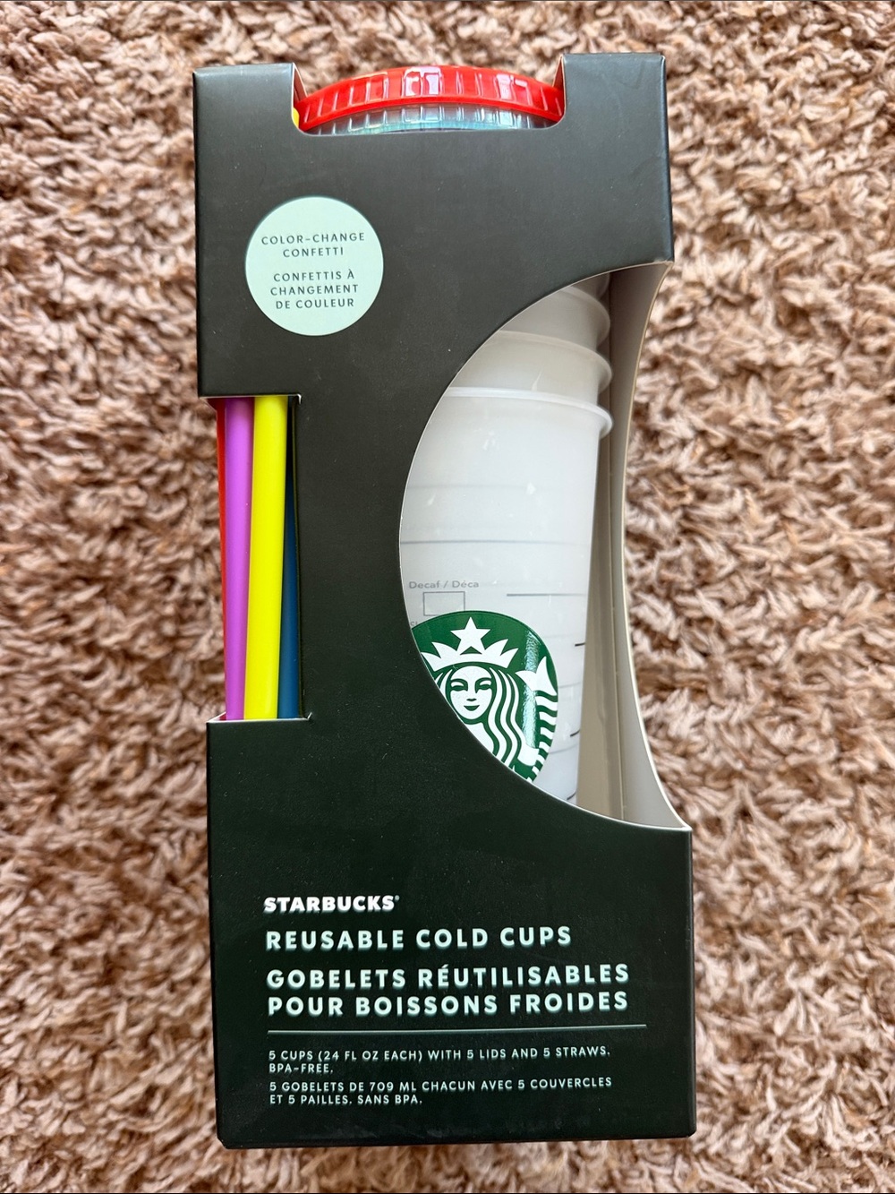 Starbucks Color-Change Confetti Reusable Cold Cups with Multi-Colored Straws